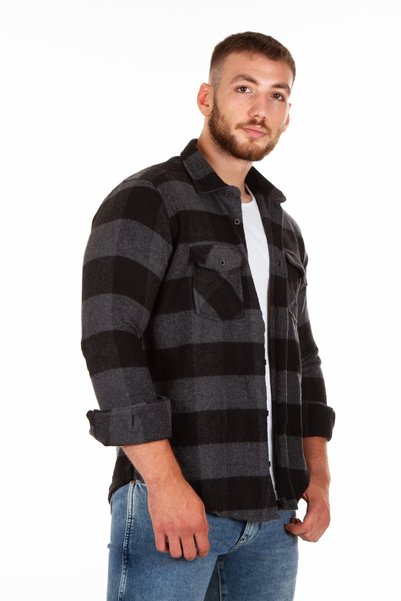 BENESSE Slim Fit Antrasit Dama Desen Unisex Oduncu Gömleği