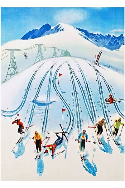 Universal Tablou cu competiție de schi cu prietenii, poster decorativ din lemn