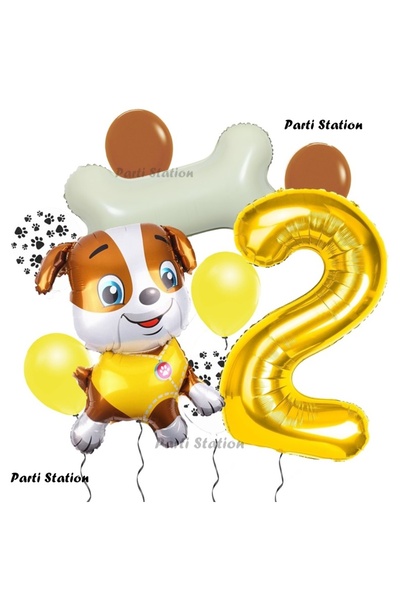 Parti Station Paw Patrol İş Araçları İnşaat İşçisi Köpek Rubble 2 Yaş Balon S...