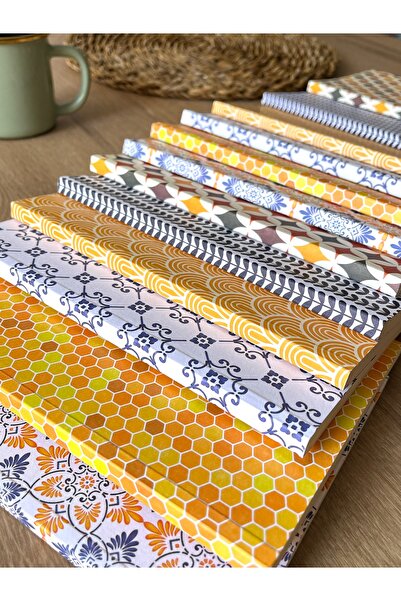 Fark Tanıtım American Binding, A5 Checkered Notebook, 64 Sheets, 90gr. Ivory Paper (MEDITERRANEAN PATTERN COVER DESIGN)