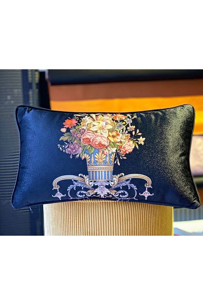 Fabricland Față de pernă din catifea de mătase Damasc cu model negru 30x50cm