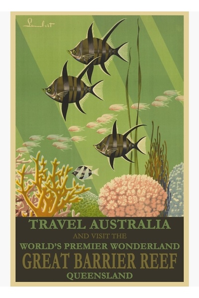 Universal Poster decorativ din lemn cu tablou cu posterul Great Barrier Reef ...