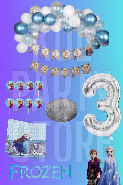 FOKUL Frozen Elsa Anna Frozen Snow Queen 3 Years Old Birthday Party Supplies Concept Set