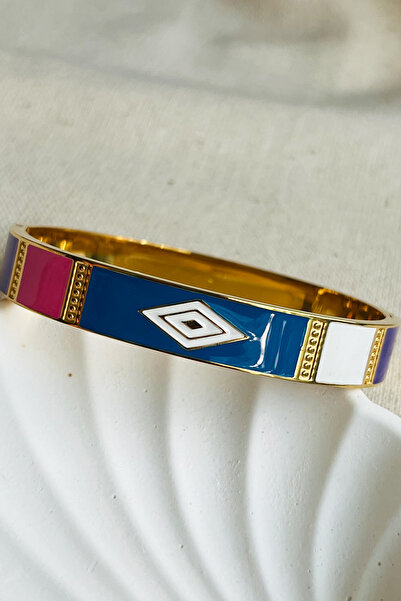 MODA Çelik 18 Cm Çevreli Mineli Pembe Mavi Kadın Renkli Kelepçe Altın Renkli ...