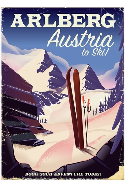 Universal Αφίσα ταξιδιού για σκι στο Arlberg Αυστρία Πίνακας Ξύλινη αφίσα Δια...