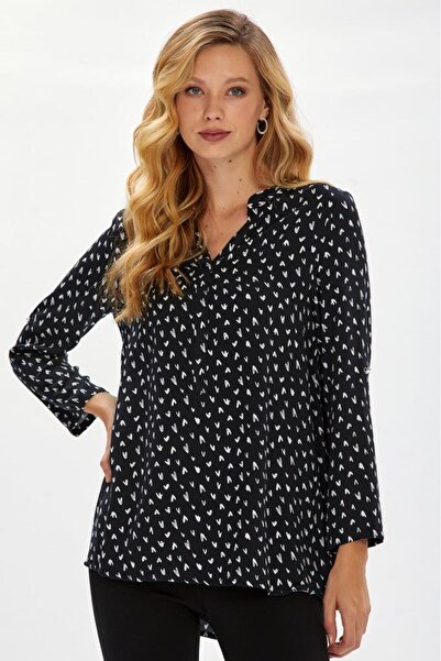 İKİLER Long Blouse with High Collar Sleeves and Epaulettes 234-3002