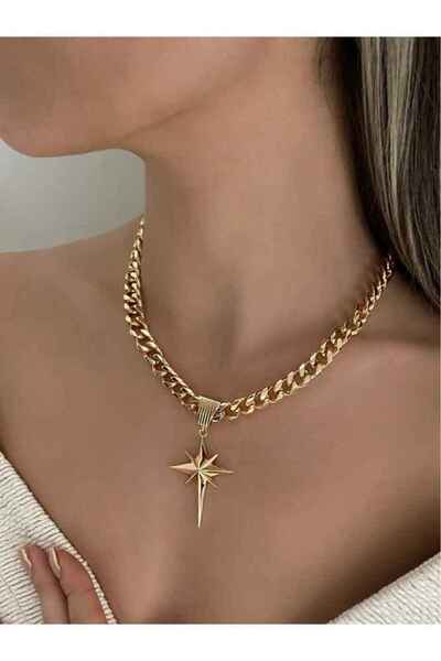 ANOR ACCESSORIES Çelik Kalın Zincir Kuzey Yıldızı Kolye