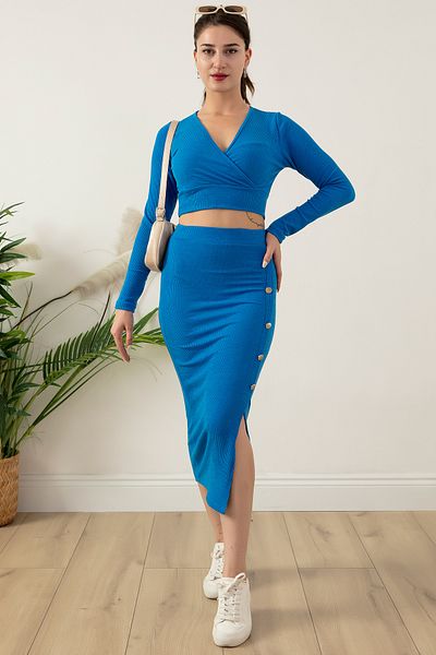 PULLIMM Costum din două piese cu fustă crop cu gât roșu RBY36