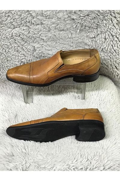 Metin Ayakkabı Tan Color Inside and Outside Genuine Leather Laceless Niolite and Non-Slip Sole Classic Men's Shoes