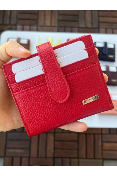 DERKON محفظة جلدية أصلية بتصميم جديد باللون الأحمر