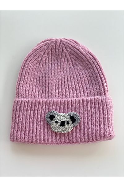 byebruketenci Pink Beret Koala Punch Patterned Luxury Wool Beret Hat Christmas Gift Beret