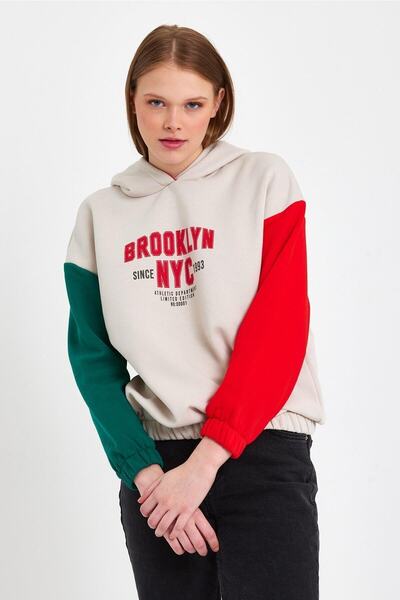 ESPİNA Γυναικείο φούτερ με κουκούλα με κεντητή ελαστική μέση με 3 κλωστές φλις