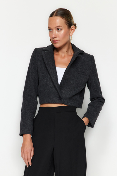 Trendyol Collection Black Crop Wool Look Woven Blazer Jacket TWOAW24BC00072