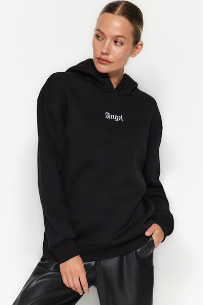 Trendyol Collection Černá tlustá vnitřní fleecová přední a zadní mikina Oversize/Wide Fit pletená mikina TWOAW24SW00167