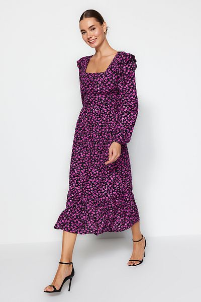 Trendyol Collection Relaxed Fit Ruffle Multicolored Viscose Dress - Twoaw24El00755