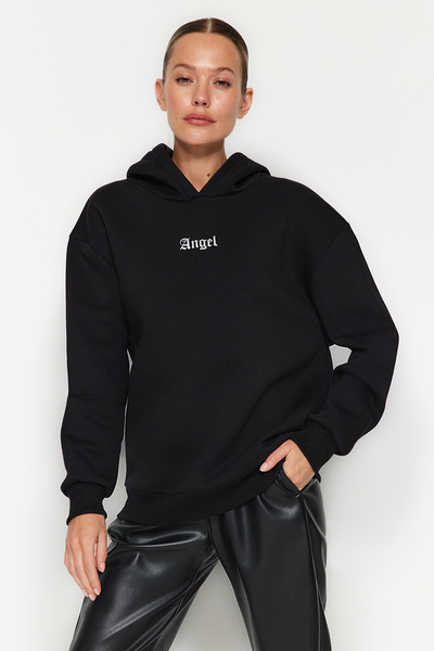 Trendyol Collection Černá tlustá vnitřní fleecová přední a zadní mikina Oversize/Wide Fit pletená mikina TWOAW24SW00167