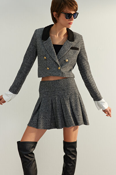 Trendyol Collection Gray Premium Quality Pleated Mini Woven Skirt TWOAW24ET00259