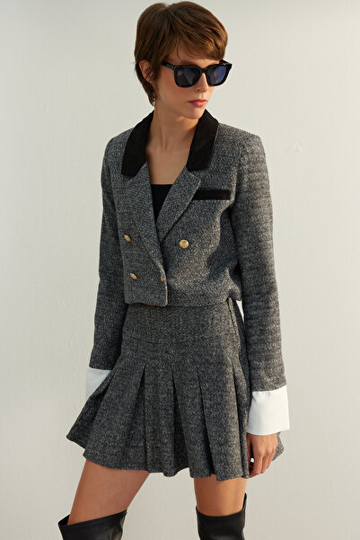 Trendyol Collection Сиво висококачествено яке с изрязани копчета и детайлно тъкано сако TWOAW24BC00071