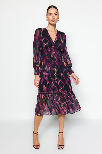 Trendyol Collection Μαύρο φόρεμα με ανοιχτή μέση Boho με επένδυση από σιφόν TWOAW24EL00710