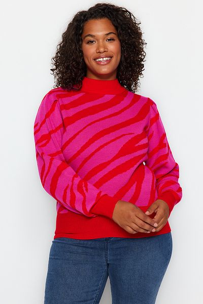 Trendyol Curve Pomegranate Flower Stand-up Collar Knitwear Sweater TBBAW24AN00046