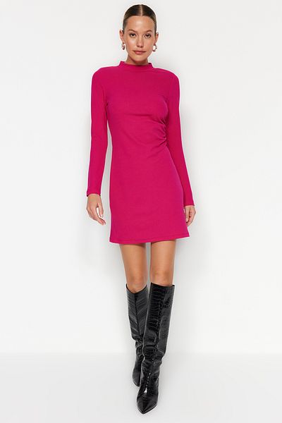 Trendyol Collection Μίνι πλεκτό φούξια φόρεμα με ψηλό γιακά TWOAW24EL00120