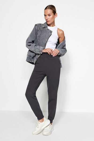 Trendyol Collection Anthracite Basic Jogger Πλεκτό Παντελόνι Φλις Εσωτερικά Παχύ Παντελόνι TWOAW21EA0010