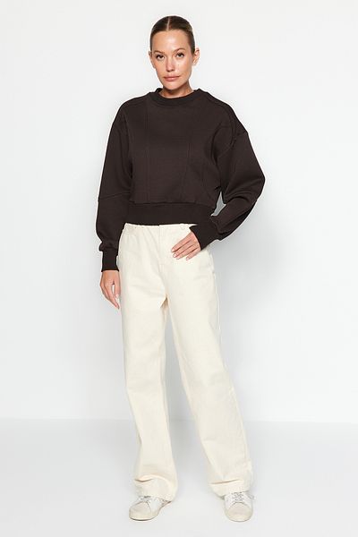 Trendyol Collection Hnědá tlustá fleecová mikina uvnitř Detailní prošívání Regular/Normal Fit Pletená mikina TWOAW24SW00169
