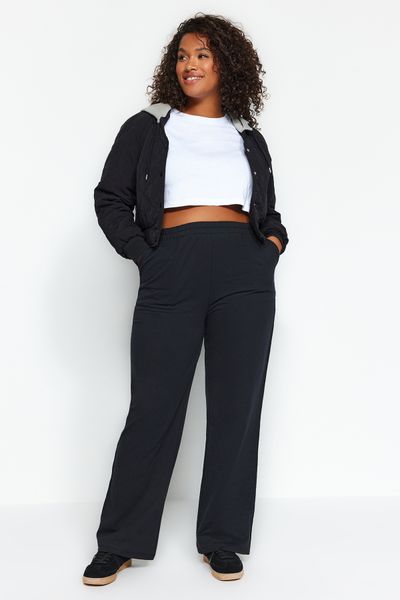 Trendyol Curve Plus Size Sweatpants - Black - Relaxed - Trendyol