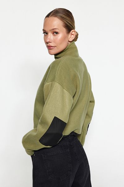 Trendyol Collection Khaki Parachute Detailed Polo Límeček na zip Fleecová pletená mikina na zip TWOAW24SW00005