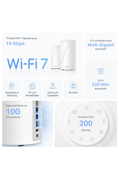 TP-LINK Deco BE85 BE19000 Üç Bantlı (1-PAC) Tüm Ev Mesh Wi-Fi 7 Sistemi