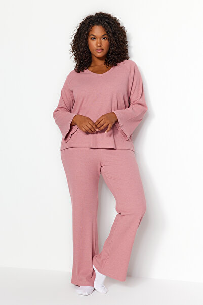 Trendyol Curve Dried Rose Corded Knitted Top and Bottom Set TBBAW24CP00025