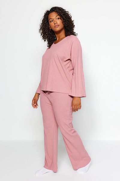 Trendyol Curve Dried Rose Corded Knitted Top and Bottom Set TBBAW24CP00025