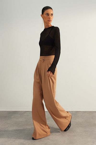 Trendyol Collection Limited Edition Camel Wide Leg/Wide Leg Woven Pants Twoaw24Pl00269 Palazzo