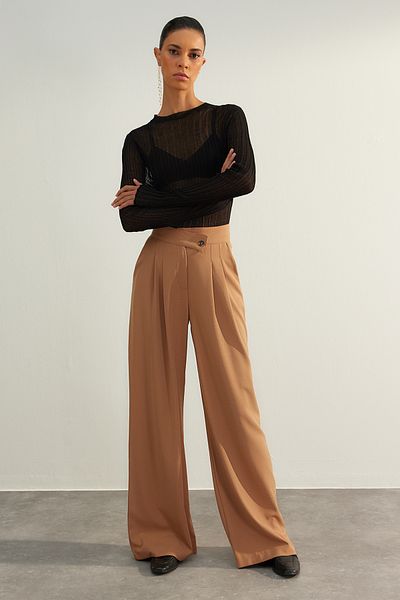 Trendyol Collection Limited Edition Camel Wide Leg/Wide Leg Woven Pants Twoaw24Pl00269 Palazzo