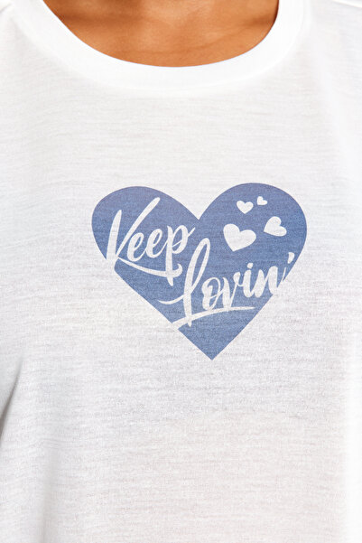 Trendyol Curve Комплект плетена пижама с мотиви на синьо сърце TBBAW24AI00018