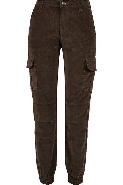 Urban Classics Frauen Bayan Yüksek Bel Kargo Kadife Pantolon
