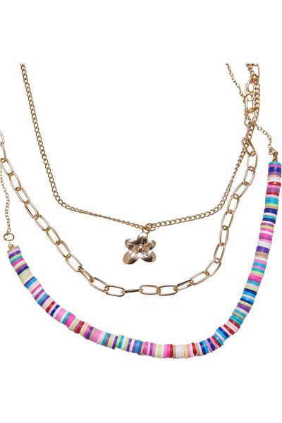 Urban Classics Accessoires – Halskette mit Blumenperlen, verschiedene Lagen, 3er-Set
