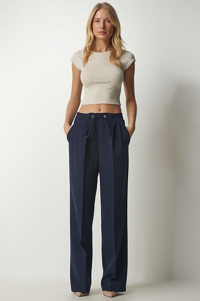 Happiness İstanbul Women's Navy Blue Pleated Tracksuit Pants DW00003