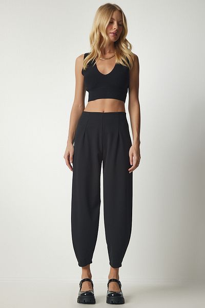 Happiness İstanbul Women's Black Comfortable Woven Shalwar Trousers MS00014