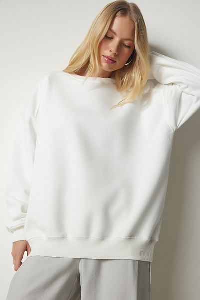 Happiness İstanbul Oversize-Sweatshirt mit Reliefmuster für Damen, ecru MC00232