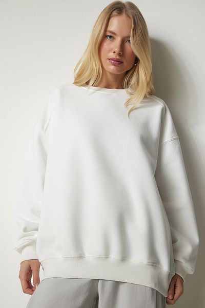 Happiness İstanbul Oversize-Sweatshirt mit Reliefmuster für Damen, ecru MC00232