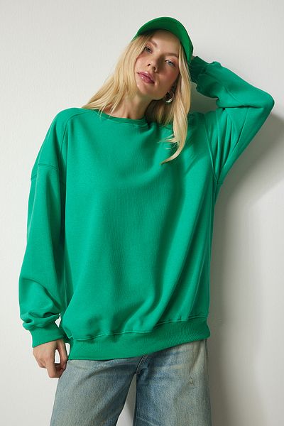 Happiness İstanbul Grünes Oversize-Sweatshirt mit Reliefmuster für Damen MC00232