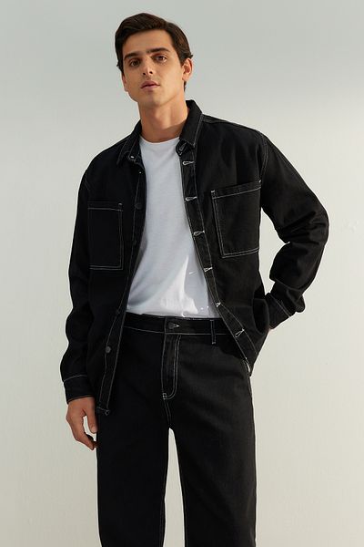 Trendyol Collection Limited Edition - Black Regular Fit Contrast Denim Jeans Jacket TMNAW24CE00014