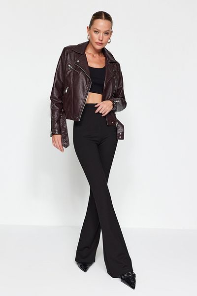 Trendyol Collection Black Slimming High Waist Flare / Flare Leg Knitted Trousers TWOAW24PL00164