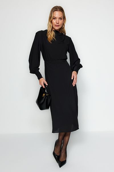 Trendyol Collection Černé midi tkané šaty TWOAW24EL00851