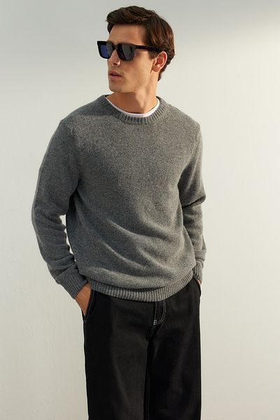 Trendyol Collection Limited Edition - Dark Gray Crew Neck Wool Knitwear Sweater Tmnaw24Kz00058