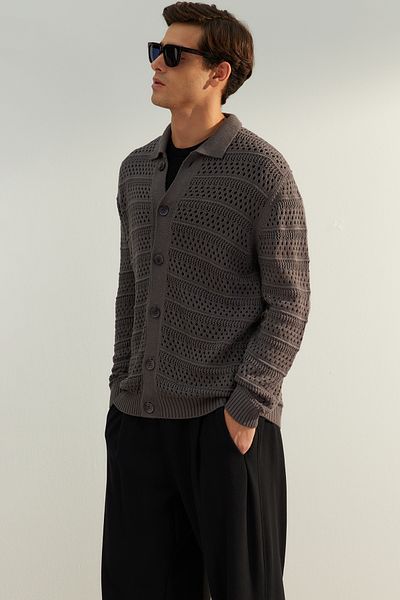 Trendyol Collection Special Series - Anthracite Wide Openwork Knitwear Cardigan TMNSS23HI00019