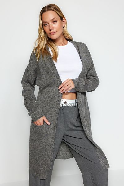 Trendyol Collection Soft Knitwear Cardigan - Gray, Pocket Detail, Twoaw24Hi00381