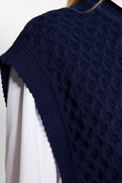 Trendyol Modest Sötétkék öves sárgaréz kötött pulóver-nadrág kötöttáru alsó-felső szett