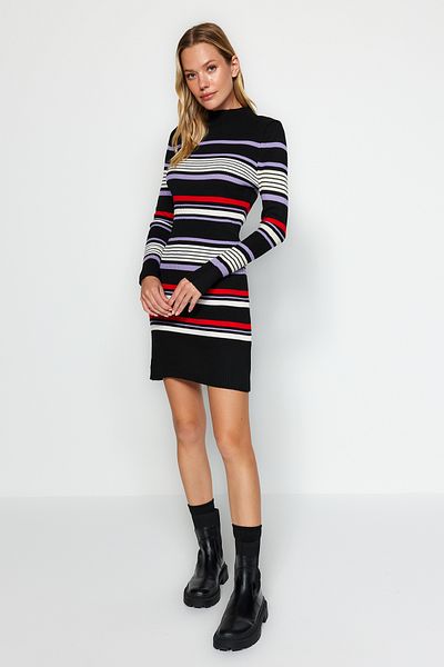 Trendyol Collection Sukienka dzianinowa Mini w bloki kolorów w kolorze czarnym - kołnierzyk typu stójka Twoaw24El00469